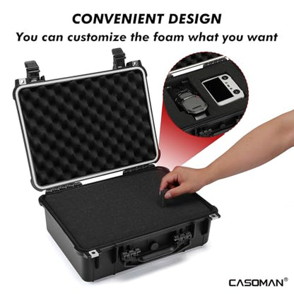 CASOMAN Water-proof Box, with Cush- Proof Sponge, IP67 Water Proof Grade, Large Waterproof Hard Case with Customizable Foam, Perfectly Protection of Camera, Drones, Lens,Equipments, 16"x13.2"x7" - size: 16" X 13.2" X 7"