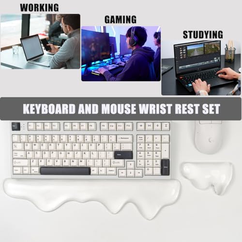 Ergonomic Gel Wrist Rest for Keyboard and Mouse, Cute Silicone Wrist Rest for Computer Keyboard 60%/68%/75% (White) - color: White