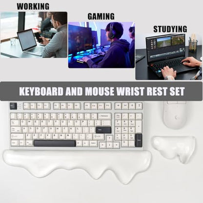 Ergonomic Gel Wrist Rest for Keyboard and Mouse, Cute Silicone Wrist Rest for Computer Keyboard 60%/68%/75% (White) - color: White