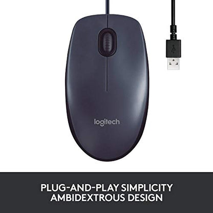 Logitech B100 Wired Mouse for Computer and Laptop, USB Corded Mouse, Right or Left Hand Use - Black (Pack of 2) - size: 1 Count (Pack of 2)