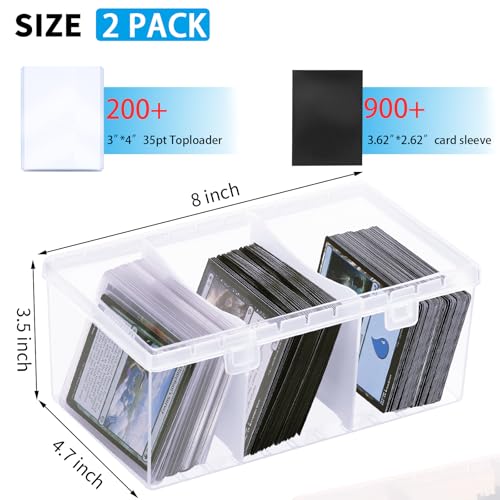 CDBXPRG Toploader Storage Box for 100 + 3" x 4" 35pt Rigid Card,Trading Card Storage Box with Dividers for 500+ Baseball Card Case,Playing Card Case for MTG, Sport Cards,Game Cards 2 PACK - style: 2 Pack