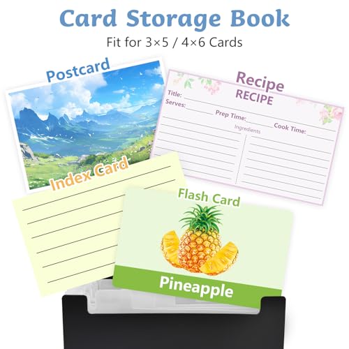 2 Pack 4x6 Inch Index Card Holder Organizer Box 3x5 Inch Flash Note Card File Box Recipe Storage Case with 13+13 Expandable Pocket and Label Sticker Large Capacity Coupon Receipt Organizer Book
