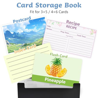 2 Pack 4x6 Inch Index Card Holder Organizer Box 3x5 Inch Flash Note Card File Box Recipe Storage Case with 13+13 Expandable Pocket and Label Sticker Large Capacity Coupon Receipt Organizer Book