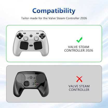 Case Cover Compatible with Steam Controller 2 2026, Soft Silicone Protector Cover Skin Case for Steam Controller 2 with Thumb Grip Caps, Anti-Scratch, Shockproof (Clear) - color: Clear