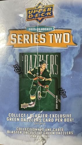 2025 2026 Upper Deck Hockey Series 2 Sealed 48 Card Blaster Box Containing an OPC Glossy Card and an Exclusive Green Dazzler Card Plus Chance for Matthew Schaefer Young Guns Rookie Card and More