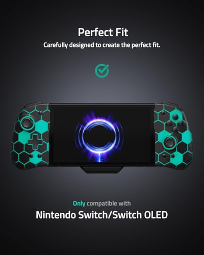 FUNLAB Switch Joypad Controller for Nintendo Joycon Replacement, Hall Effect Switch Handheld Controller Customizable, Luminous Ergonomic Switch One-Piece Controllers with 7 LED Colors/Mapping/Turbo - color: Black-Honeycomb Pattern
