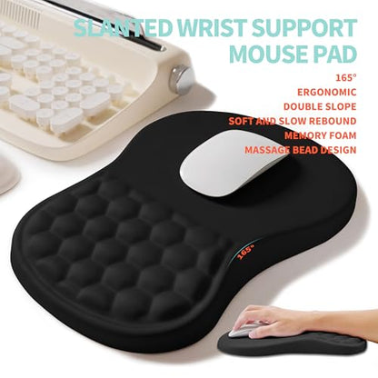 2-in-1 Ergonomic Set, Wave Rise Keyboard Wrist Rest and Massage Bulge Slope Mouse Pad Wrist Support, Cushion Memory Foam Integrated to Relieve Wrist Pain, Black - color: Black