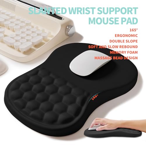 2-in-1 Ergonomic Set, Wave Rise Keyboard Wrist Rest and Massage Bulge Slope Mouse Pad Wrist Support, Cushion Memory Foam Integrated to Relieve Wrist Pain, Black - color: Black