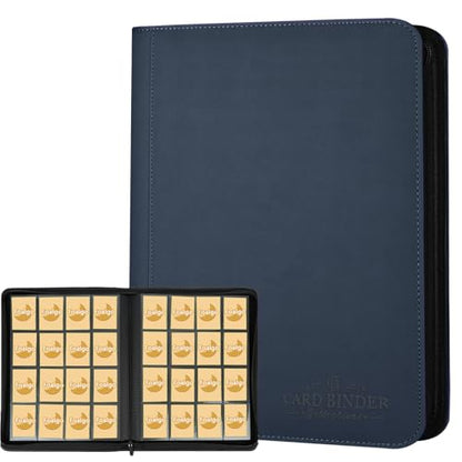 Trading Card Binder 16 Pocket, Foalgo PU Cover Card Binder for 1000+ Cards, Premium Trading Card Holder Folders, Double Sided Pocket Card Album for MTG, TCG (Blue) - color: blue22