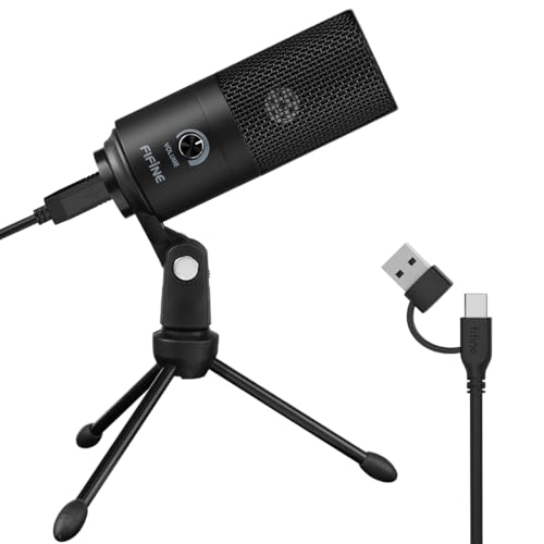 FIFINE K669B USB Microphone, Condenser Recording Mic for Vocals, Meeting | Metal Cardioid Laptop Mic for MAC OS, Windows, Voice Overs, Streaming, Online Meeting and YouTube Videos - color: Black