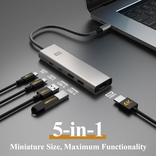 Minthouz USB C Hub 5-in-1, 4K@60Hz HDMI Display 125W PD | 10Gbps USB-C & USB-A Data, Multiport Adapter Dongle for Mac Book Pro/Air,iPad Pro, iMac,Laptop, iPad