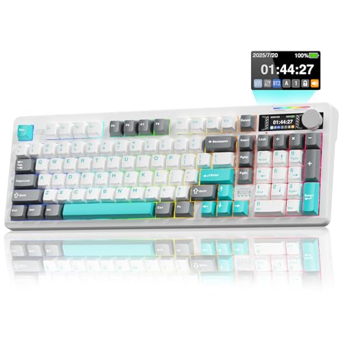 LINGBAO K98 PRO 96% Mechanical Keyboard Wireless, with Screen & Knob, Creamy Gaming Keyboard, Tri-Mode BT5.0/2.4GHz/USB-C, Gasket Mount Hot-Swappable Linear Switches RGB Backlit Gamer Keyboards for PC - color: K98Pro | 10000mAh | White Blue Grey
