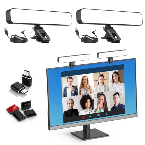 16W 2PCs Video Conference Lighting, LED Streaming Light Clip-On, Zoom Lighting for Computer Monitor Webcam Laptop, Desk Ring Light for Video Recording Podcast, Eye-Caring&360° Rotary Backlight