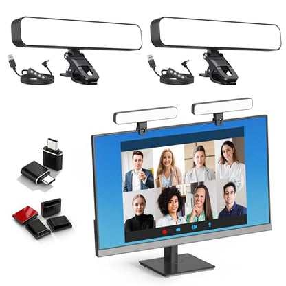 16W 2PCs Video Conference Lighting, LED Streaming Light Clip-On, Zoom Lighting for Computer Monitor Webcam Laptop, Desk Ring Light for Video Recording Podcast, Eye-Caring&360° Rotary Backlight