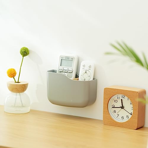 SUNFICON Adhesive Remote Control Holder Universal TV Remote Organizer Caddy Box Tray Wall Mount Media Player Controller Holder Hollow Bottom Slot Easy Phone Charging Home Office Desk Nightstand Gray - color: Gray