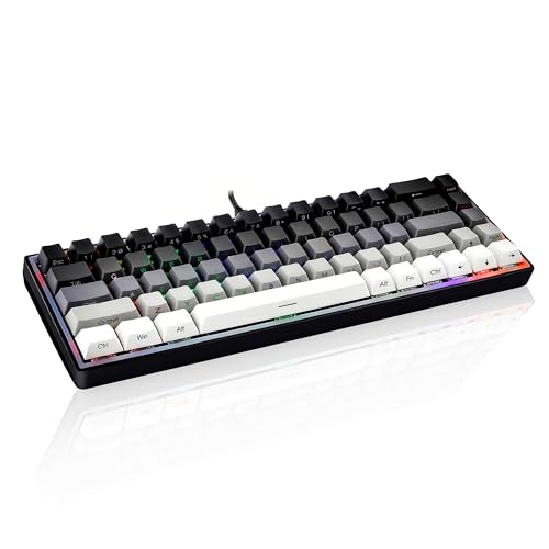 65% Gaming Keyboard, LED Backlit Mini Wired Keyboard, Ultra-Compact Anti-Ghosting No-Conflict 68 Keys Membrane Gaming Wired Keyboard for PC Laptop Windows Gamer(Gray-White) - color: Gray