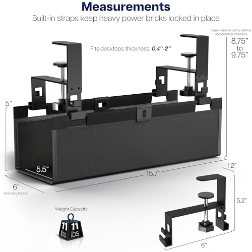VIVO Clamp-on Under Desk 16 inch Fabric Cable Management Tray, Wire Concealer, Power Strip Storage, Workspace Organization, Easy Fold Down Access, Black, DESK-AC16F-C - size: 16"