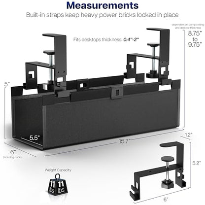VIVO Clamp-on Under Desk 16 inch Fabric Cable Management Tray, Wire Concealer, Power Strip Storage, Workspace Organization, Easy Fold Down Access, Black, DESK-AC16F-C - size: 16"