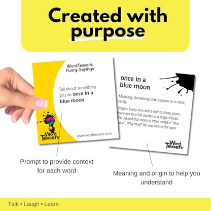 ? WORD TEASERS Funny Sayings Conversation Cards - Conversation Starters for Families - Funny Sayings Idioms Game - Funny Flash Cards & Literary Game for Kids & Adults Ages 8+ - 150 Questions - style: Funny Sayings