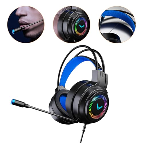 TEHAUX Wired Over-Ear Gaming Headset with Mic, 7.1 Surround Sound PC Headphones, Soft Ear Pads, Black, 3.5mm Jack for Professional Gamers