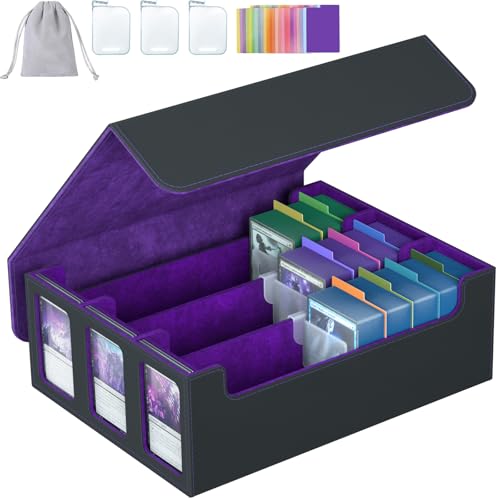 3-Row Trading Card Storage Box, Bulk Cards Case for 2400+ Mtg tcg Magic Playing Game Card Organizer, Commander Deck Box with 3 Supports & 24 Dividers - color: Purple, size: 3-row