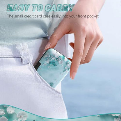 Credit Card Holder, Mini RFID Small Aluminum Card Wallet Business Card Case | Blocking Slim Metal RFID Blocking Front Pocket Wallet Hard Case Durable CC Holder for Women Girls, Green Teal Butterfly - color: Green Teal Butterfly