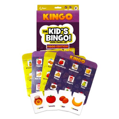 Regal Games Kingo Foods Edition Bingo Game for Kids - Fun Educational Learning for Preschool & Kindergarten - Phonics, Vocabulary Builder & Sight Word Game for Classroom & Home - size: Food Edition
