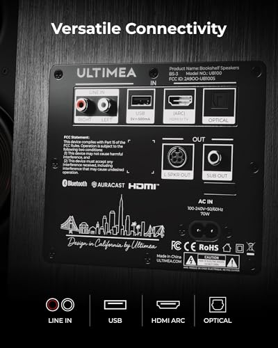 ULTIMEA 3-Way Powered Bookshelf Speakers, Bluetooth 6.0, No Receiver Needed | 5.25" Woofer,HDMI ARC,70W RMS,Clear Dialogue,Deep Bass,Clear Highs,SUB OUT,RCA Input,App EQ,Easy Setup, TV, Music & Turntable