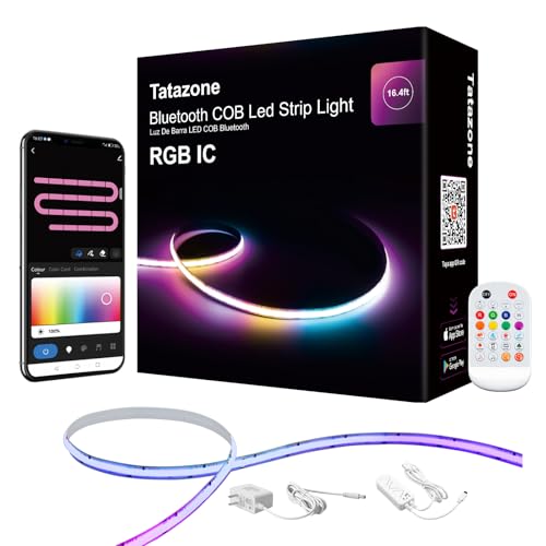 Tatazone 16.4ft Bluetooth RGB+IC COB Led Strip Light with App, Chasing COB Light Strip, Segmented Control, Music Sync, Color Changing Led Lights for Home Decor, Gaming, Cabinet, Desk - size: 16.4ft-Not Support Alexa