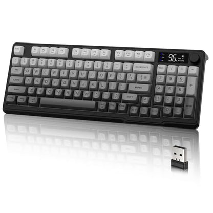LexonElec M96 Wireless Keyboard, Low Profile Quiet Typing Membrane Gaming Keyboard with Smart Display & Knob, RGB Backlit, USB C Rechargeable, 94 Keys PBT Keycap for Windows PC,Mac,Linux-Moonlit Night - color: Moonlit night