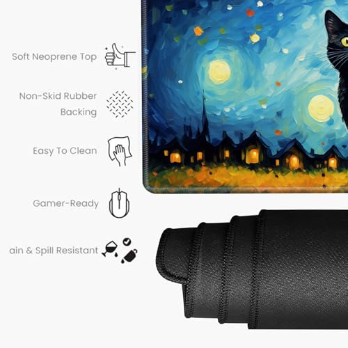 Large Mouse Pad Gaming Desk Mat Black Cat Mousepad XXL 31.5''X15.75'' Desk Pad Extended Mouse Mat of Girl Desktop Computer with Coaster - color: Sky Cat, size: 31.5''x15.75''