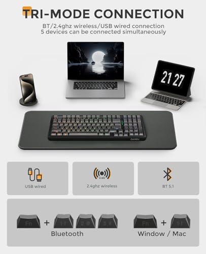 DAREU EK98PRO Wireless Mechanical Keyboard, Gasket Hot Swappable Custom, Pre-lubed Linear Switches, Side Printed PBT Keycaps, BT5.0/2.4GHz/USB-C, RGB Backlit Gaming Keyboard for Win/Mac - color: Cloudy Aqua