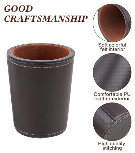 Leather Dice Cup, Quite Felt-Lined Interior, 6 Shaker Cups and 30 Dot Dices, one Carry Bag (Black and Brown) - color: Black and Brown