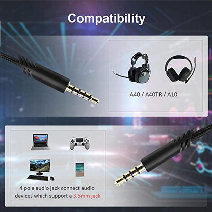 QJYTH Replacement A40 Inline Mute Audio Cable for Astro A10/A40 Headset | QJYTH Audio Cable for Astro A10/A40/A40TR Gaming Headset, Fit for PS5, PS4 Controller - style: Inline Mute Cable