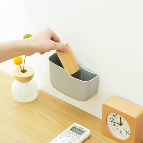 SUNFICON Adhesive Remote Control Holder Universal TV Remote Organizer Caddy Box Tray Wall Mount Media Player Controller Holder Hollow Bottom Slot Easy Phone Charging Home Office Desk Nightstand Gray - color: Gray