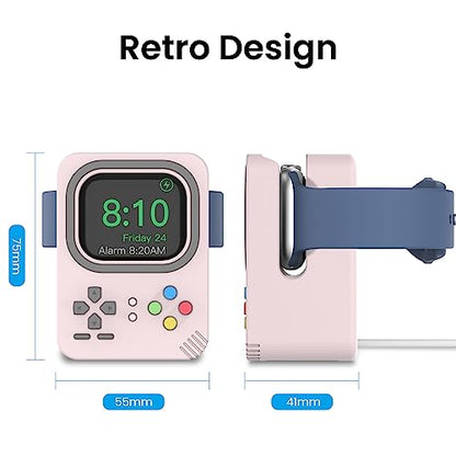 Delidigi Charger Stand Compatible with Apple Watch Ultra 3 2 1, SE 3 2 1, Series 11 10 9 8 7 6 5 4 3 2 1 (49mm, 45mm, 44mm, 42mm, 41mm, 40mm, 38mm) Silicone Charging Holder Dock - color: Pink