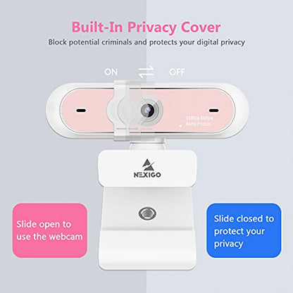 NexiGo N660P 1080P 60FPS Webcam with Software Control, Dual Microphone & Cover, Autofocus, HD USB Computer Web Camera, for OBS/Zoom/Skype/FaceTime/Teams/Twitch, Pink - size: 1080P 60FPS Webcam Pink