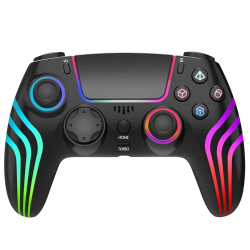 MINSWC For PS5 Controller Wireless with RGB Lighting Black | Compatible with PS5 Controller/Windows PC,/Android/iOS - color: black