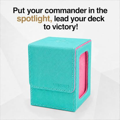 Venssu MTG Deck Box for Commander Display,Card Deck Box Fits 100 Double Sleeved Cards,TCG with 2 Dividers and 1 Toploader (Turquoise and Pink) - color: Turquoise and Pink