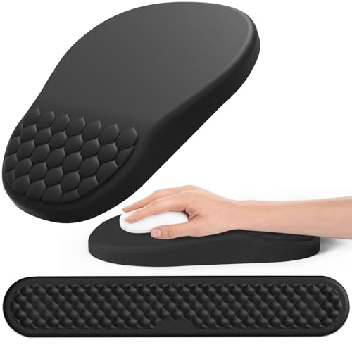 Ergonomic Mouse Pad and Keyboard Wrist Rest with Massage Design, Space-Saving Mouse Pad Wrist Support, Memory Foam Wrist Rest with Non-Slip PU Base for Computer Desk, Black - color: Massage01-black