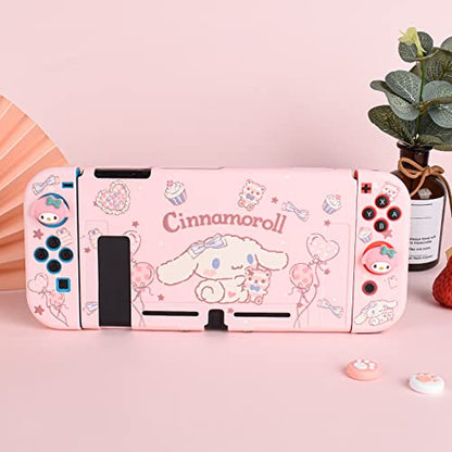 DLseego Cute Dog Switch Protective Case Dockable Soft Silicone Shell Shockproof Scratch Resistant Cover Joy Con Skin with 4PCS Lovely Thumb Grips Caps - color: Pink Dog