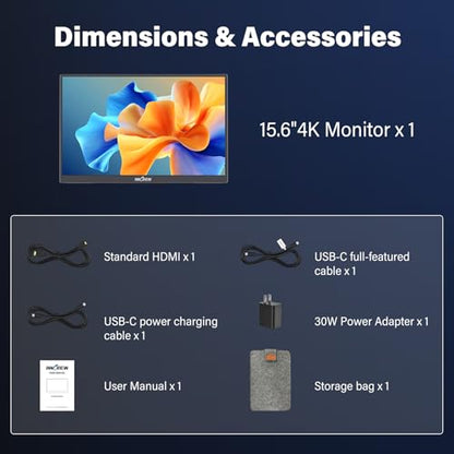 InnoView 15.6" Portable Monitor 60Hz 4K UHD 3840x2160 | 100% sRGB HDR | Travel Monitor with 2 USB-C & HDMI Ports | Second Screen for Laptop Mac PC Xbox PS5 Switch (Includes Adapter) - size: 15.6 Inches