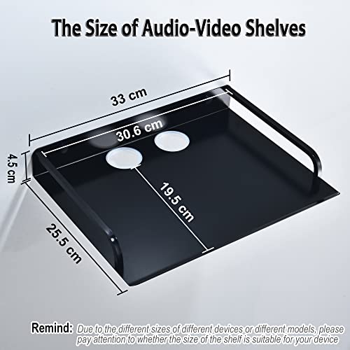 HNVNER Black Floating Media Shelf for Router Streaming TV Box, 12x10 Inch | Anodized Aluminum, Cable Hole, Open Design for Cooling, Wide 12-inch Surface, Wall Shelf fits Cable Box Small Projector - color: 1 Layer-large-1pcs