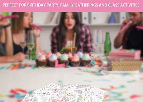 Birthday Party Card Games, Rainbow Pink Bow Themed Who Knows The Birthday Girl Best Game Cards, Wish For The Birthday Girl Games, Fun Sleepover Party Game For Kids Adults, 01 - color: Colorful Find The Guest Bingo