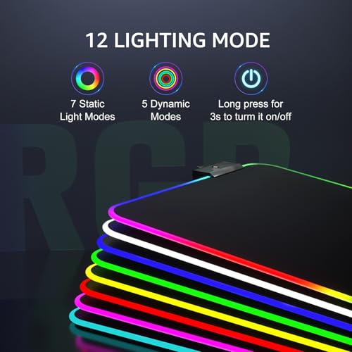 KTRIO RGB Large Gaming Mouse Pad, 31.5 x 11.8 in, RGB Black, XL | Smooth Micro-Weave Surface, RGB Lighting Design, Non-Slip Rubber Base, Durable Stitched Edges, Office & Home Use - color: RGB Black, size: 31.5l X 11.8w Inches
