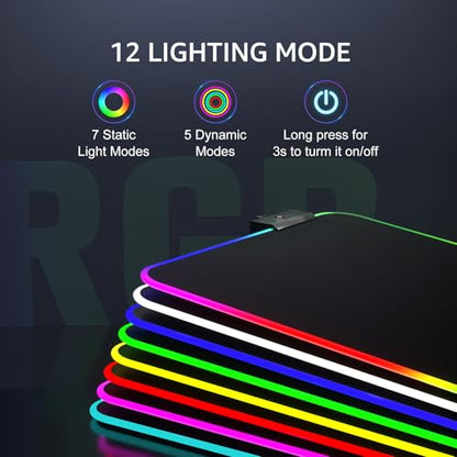 KTRIO RGB Large Gaming Mouse Pad, 31.5 x 11.8 in, RGB Black, XL | Smooth Micro-Weave Surface, RGB Lighting Design, Non-Slip Rubber Base, Durable Stitched Edges, Office & Home Use - color: RGB Black, size: 31.5l X 11.8w Inches