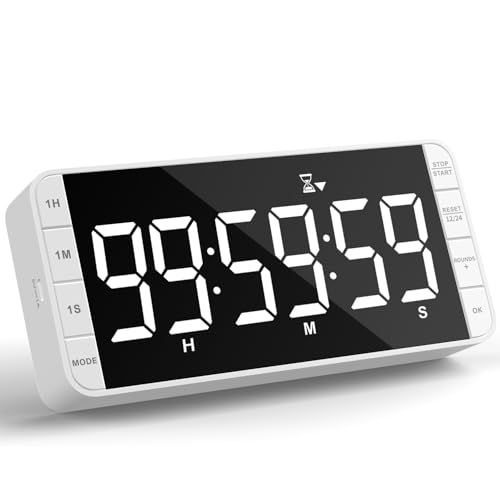 Large 7.8" Digital Timer with LED Display, Magnetic for Kitchen & Classroom | USB-C Rechargeable Timer with 99-Hour Count Up & Countdown, 3 Brightness Levels, 5 Alarm Sounds, 4 Volume Levels for Study - color: White