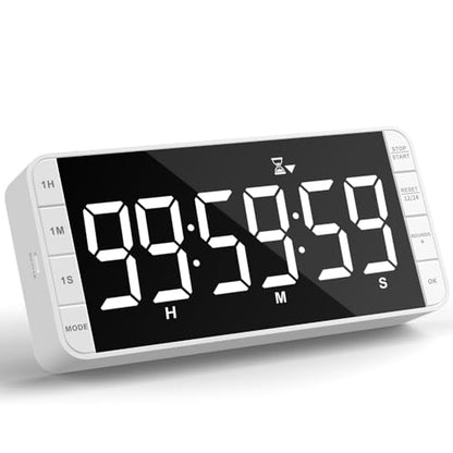 Large 7.8" Digital Timer with LED Display, Magnetic for Kitchen & Classroom | USB-C Rechargeable Timer with 99-Hour Count Up & Countdown, 3 Brightness Levels, 5 Alarm Sounds, 4 Volume Levels for Study - color: White