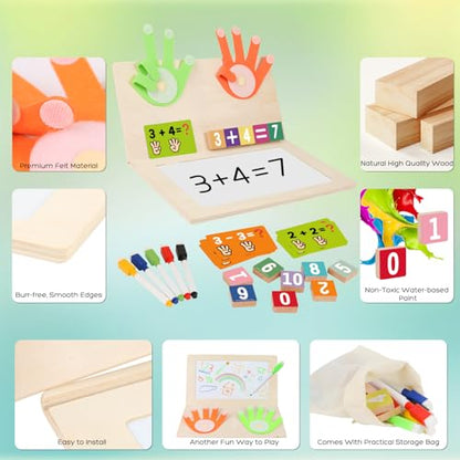 Number Blocks Toys for Kids Montessori Toys for 3 4 Years Old Learning Toys | Wooden Fingers Arithmetic Educational Math Manipulatives with Whiteboard 5-7 Boy Girl Preschool Activities Counting Game
