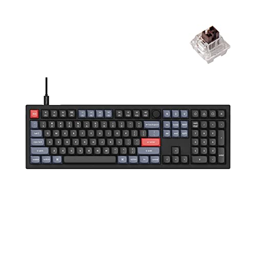 Keychron V6 Wired Custom Mechanical Keyboard Knob Version, Full-size QMK/VIA Programmable Macro with Hot-swappable Keychron K Pro Brown Switch Compatible with Mac Windows Linux Black (Non-Transparent) | QMK/VIA Programmable with Hot-swappable Keychron Bro